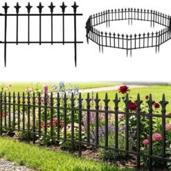 10 Stück Metall Steckzaun Dekorativer Gartenzaun aus Metall Rostfrei 56 x 44 cm Schwarz