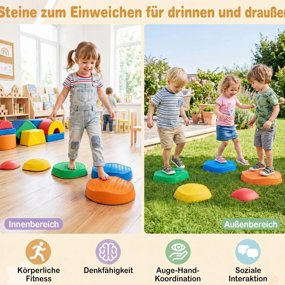 5 Stück Rutschfeste Balanciersteine für Kinder ab 3 Jahren im Krabben-Design Mehrfarbig