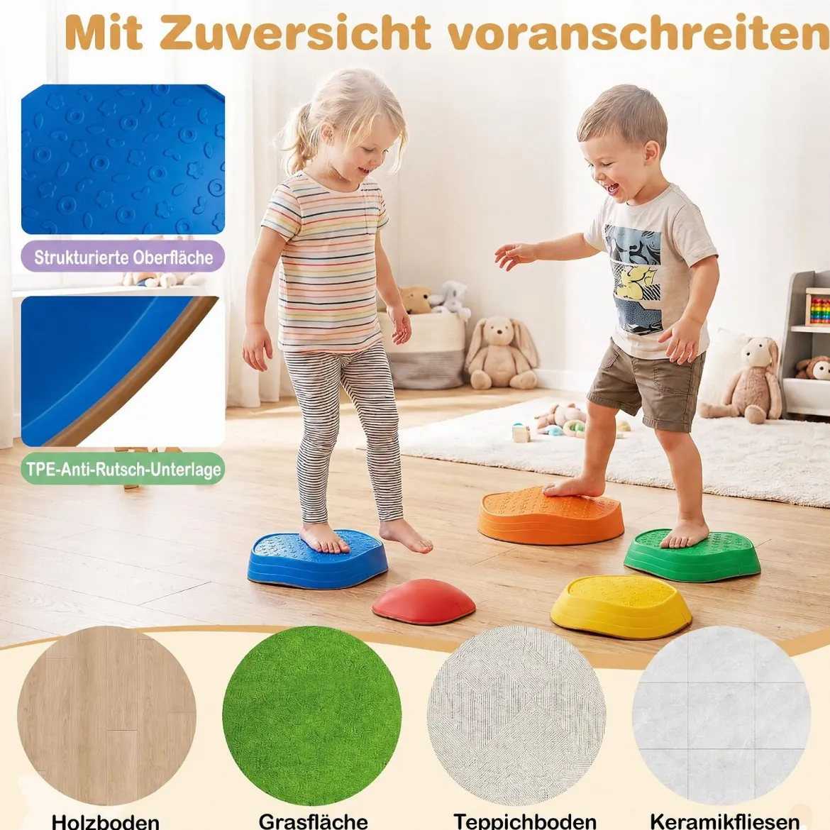 5 Stück Rutschfeste Balanciersteine für Kinder ab 3 Jahren im Krabben-Design Mehrfarbig