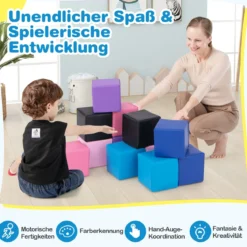 12 Stück Schaumstoff Bausteine Softbausteine Kletterbare Weiche Schaumstoffwürfel Hell Lila