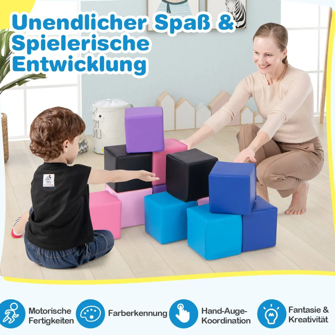 12 Stück Schaumstoff Bausteine Softbausteine Kletterbare Weiche Schaumstoffwürfel Hell Lila
