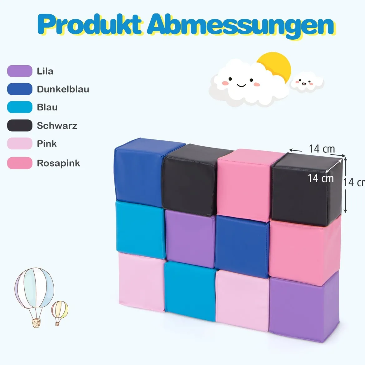12 Stück Schaumstoff Bausteine Softbausteine Kletterbare Weiche Schaumstoffwürfel Hell Lila