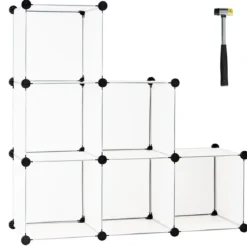 Steckregal aus 6 Würfel DIY Würfelregal stapelbar aus Kunststoff Regalsystem Stufenregal Weiß