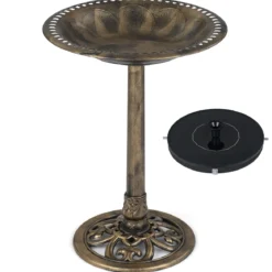 Stehend Vogeltränke Vogelfutterstation mit Solarbrunnen Retro FutterstationVogelfutterspender Bronze