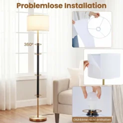 Stehlampe 165 cm Stehleuchte mit Leinen-Lampenschirm E27 Fassung & Fußschalter