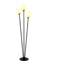Stehlampe 153 cm Stehleuchte mit 3 E27-fassungen Leselampe 3 Flammig mit Lampenschirm Schwarz