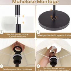 Stehlampe Dimmbar 159 cm Stehleuchte mit Stufenlos Einstellbare Helligkeit & Stoff-Lampenschirm Schwarz
