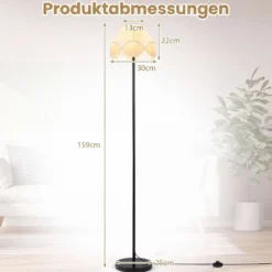 Stehlampe Dimmbar 159 cm Stehleuchte mit Stufenlos Einstellbare Helligkeit & Stoff-Lampenschirm Schwarz