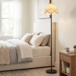Stehlampe Dimmbar 159 cm Stehleuchte mit Stufenlos Einstellbare Helligkeit & Stoff-Lampenschirm Schwarz