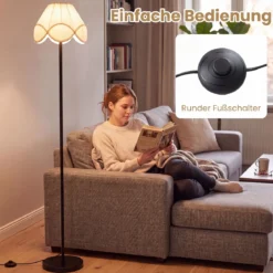 Stehlampe Dimmbar 159 cm Stehleuchte mit Stufenlos Einstellbare Helligkeit & Stoff-Lampenschirm Schwarz