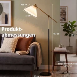 Stehlampe höhenverstellbar Standleuchte mit Einstellbarem Winkel 157 cm Golden