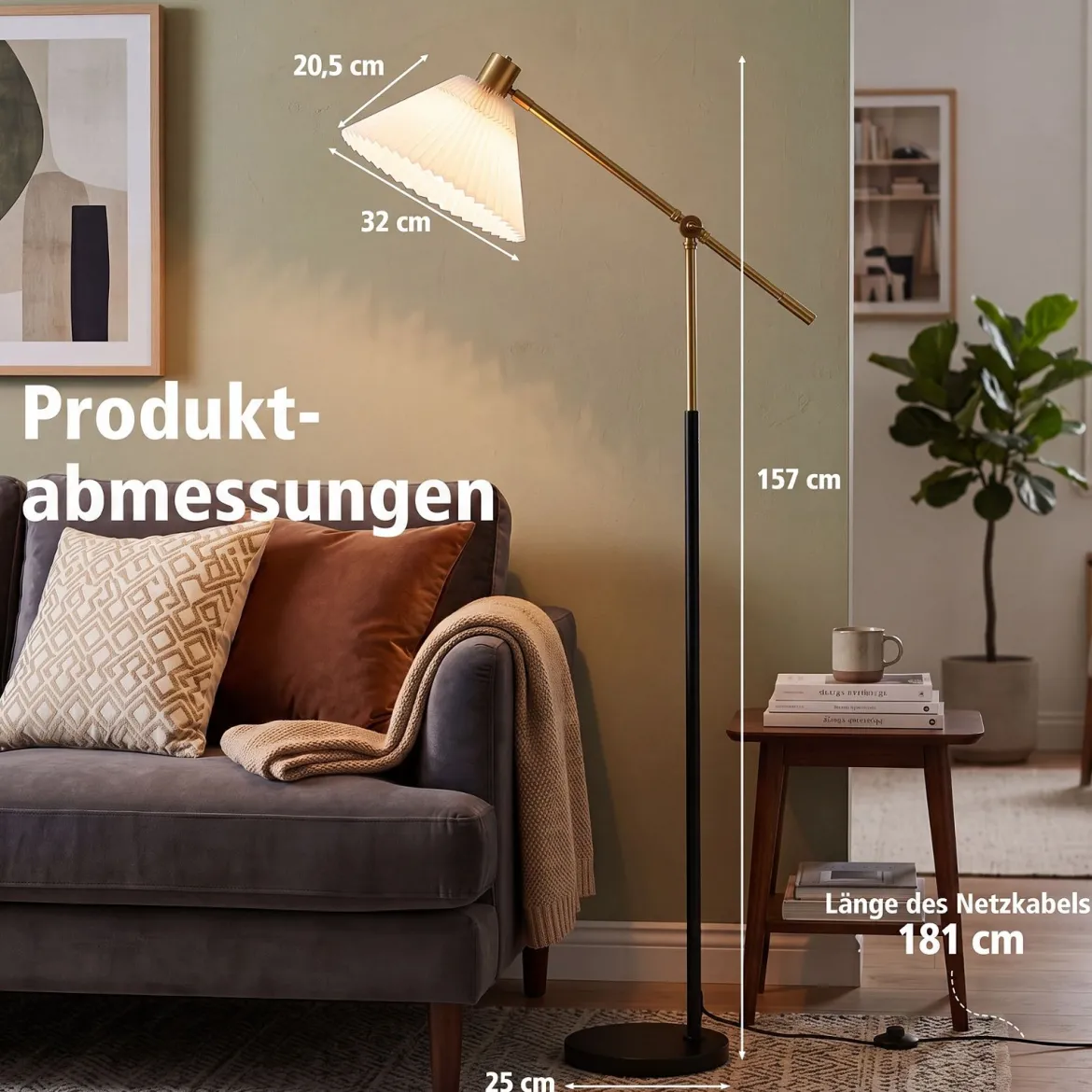 Stehlampe höhenverstellbar Standleuchte mit Einstellbarem Winkel 157 cm Golden