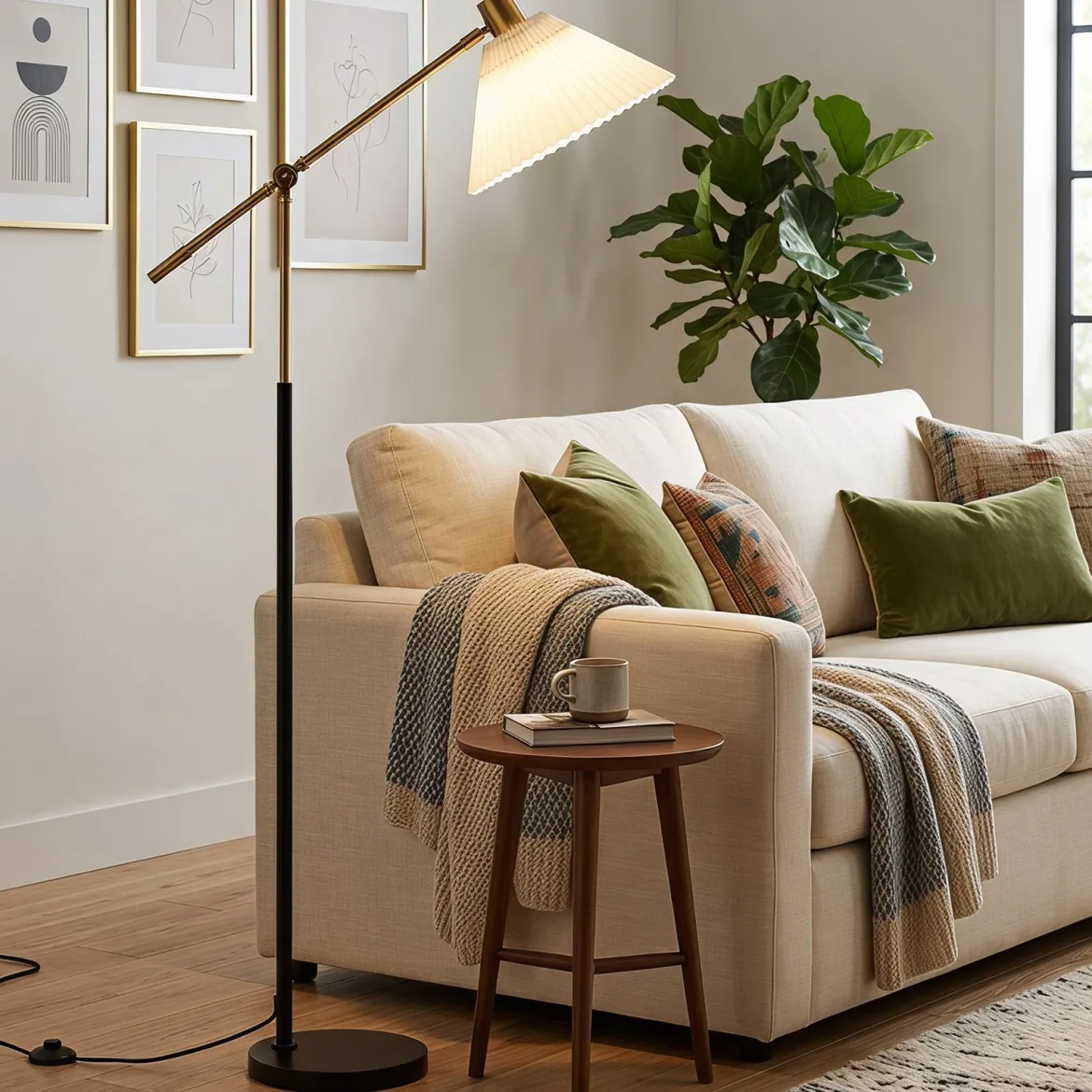 Stehlampe höhenverstellbar Standleuchte mit Einstellbarem Winkel 157 cm Golden