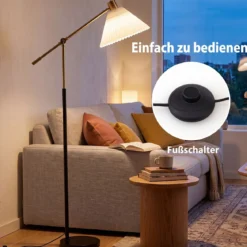 Stehlampe höhenverstellbar Standleuchte mit Einstellbarem Winkel 157 cm Golden