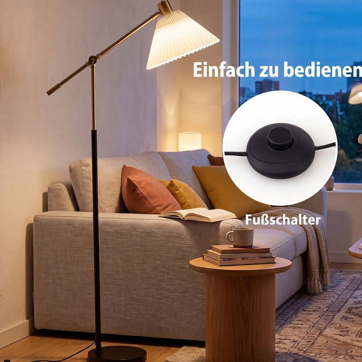 Stehlampe höhenverstellbar Standleuchte mit Einstellbarem Winkel 157 cm Golden