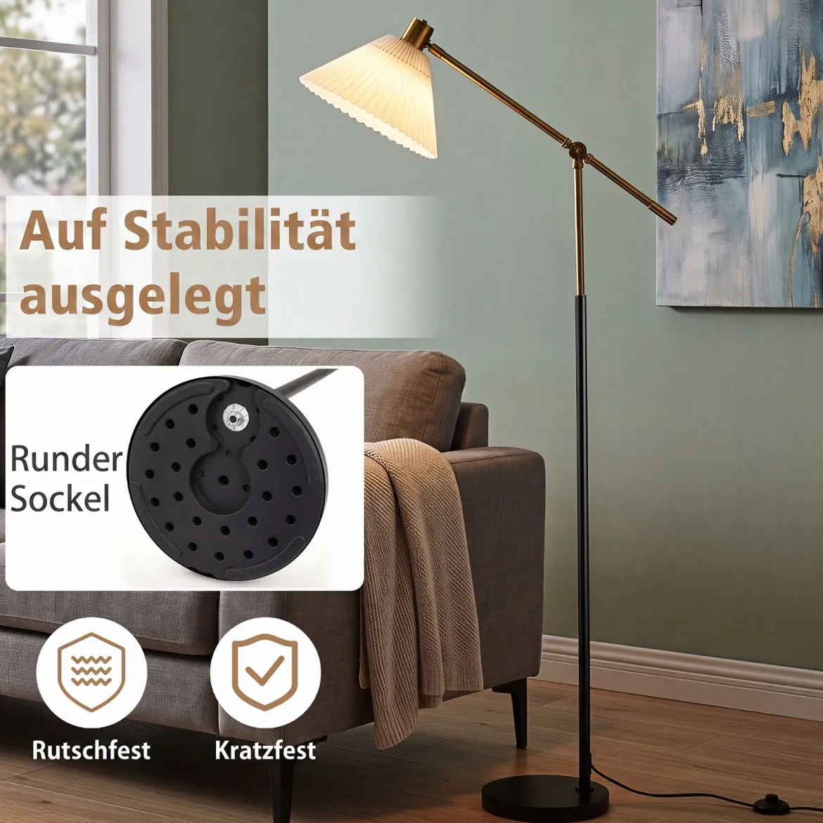 Stehlampe höhenverstellbar Standleuchte mit Einstellbarem Winkel 157 cm Golden