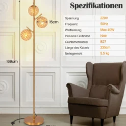 Stehlampe mit 3 Lampenschirmen und Fußschalter freistehende Standlampe 169cm Baumlampe