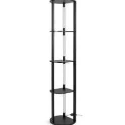 Stehlampe mit Regalen & 4 Drehbaren LED-Streifen & Fußschalter Stehleuchte Ablageregal