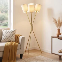 Stehlampe mit 3 Stofflampenschirmen Moderne Standleuchte Dekorative Stehleuchte mit Metallrahmen