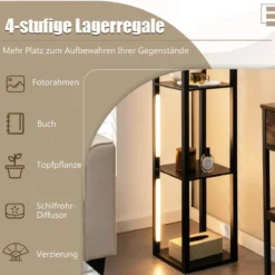 Stehlampe Modernes Beleuchtetes Ablageregal 29 x 29 x 163 cm Schwarz