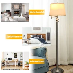 Stehlampe Standleuchte mit Basis & Lampenschirm zum Lesen 35,5 x 152 cm Beige+Silber