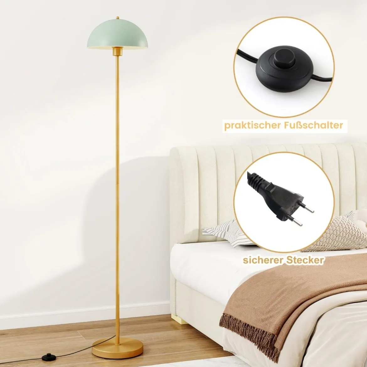 Stehleuchte Wohnzimmer 163cm E27 Fassung Stehlampe mit bruchsicherem Lampenschirm