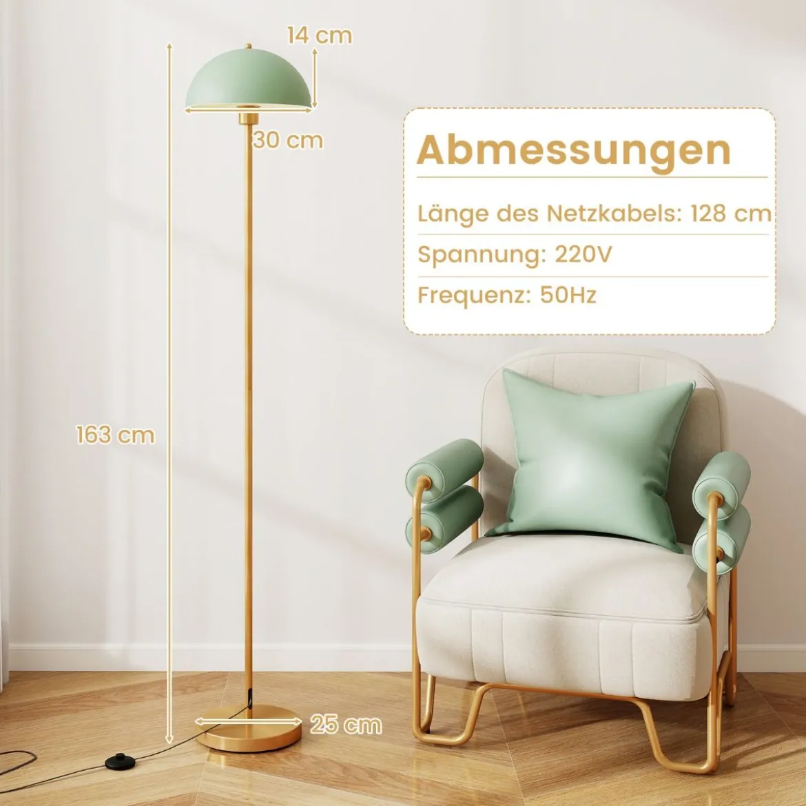 Stehleuchte Wohnzimmer 163cm E27 Fassung Stehlampe mit bruchsicherem Lampenschirm