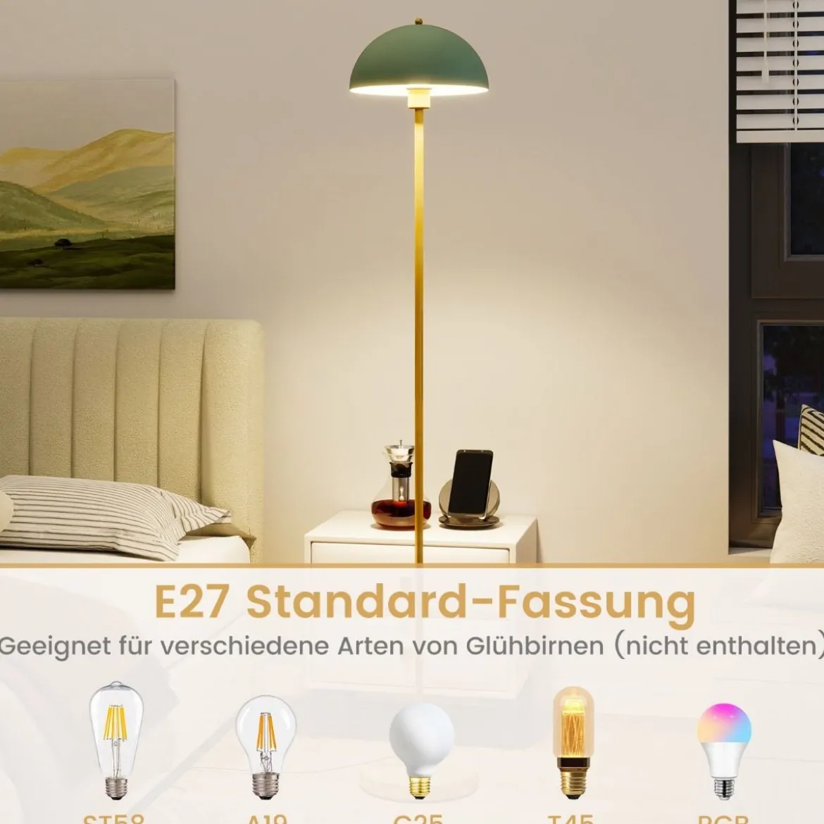 Stehleuchte Wohnzimmer 163cm E27 Fassung Stehlampe mit bruchsicherem Lampenschirm