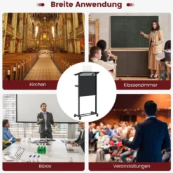 Stehpult höhenverstellbar Steh-Sitz Schreibtisch mit Rollen mobiler Stehschreibtisch Schwarz