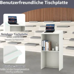 Stehpult Rednerpult mit Ablagefläche und Kabeldurchführungen Stehtisch Weiß