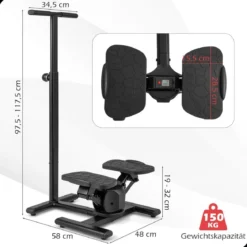 Stepper für Training Twist Stair Stepper Trainingsgerät mit höhenverstellbarem Griff & Rutschfesten Pedalen Schwarz