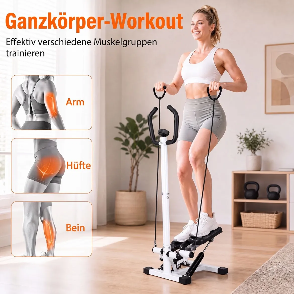 Stepper mit Lenker 2 Widerstandsbändern & Rutschfeste Standfläche 40 x 33 x 117 cm