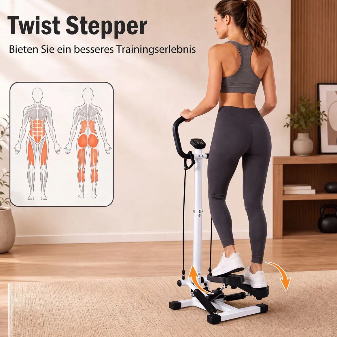 Stepper mit Lenker 2 Widerstandsbändern & Rutschfeste Standfläche 40 x 33 x 117 cm