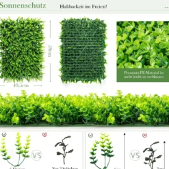 12 Stk. Künstliches Pflanzenwand Hecke Efeublättern Sichtschutz Heckenpflanze Windschutz für Garten 40,5 x 59 cm