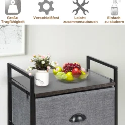 Stoffschrank mit Kleiderstange mit 8 Schubladen 146 x 29,5 x 190 cm Schwarz + Grau