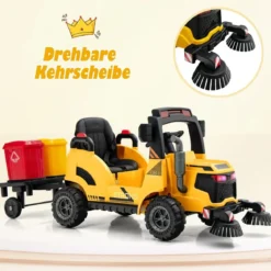 Straßenkehrer Elektrotruck für Kinder mit 2 Rotierenden Bürsten Gelb