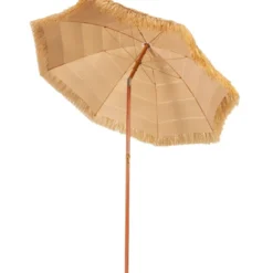 Strandschirm 175 cm Sonnenschirm Reisstroh Strandschirm Weiß + Beige