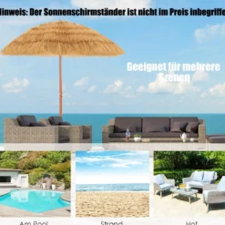 Strandschirm 175 cm Sonnenschirm Reisstroh Strandschirm Weiß + Beige