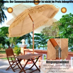Strandschirm 175 cm Sonnenschirm Reisstroh Strandschirm Weiß + Beige