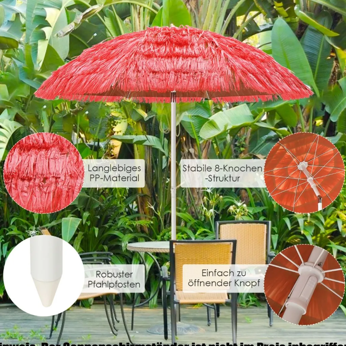 Strandschirm 175 cm Strandschirm Gartenschirm Neigbar Rot