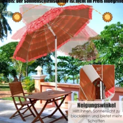 Strandschirm 175 cm Strandschirm Gartenschirm Neigbar Rot