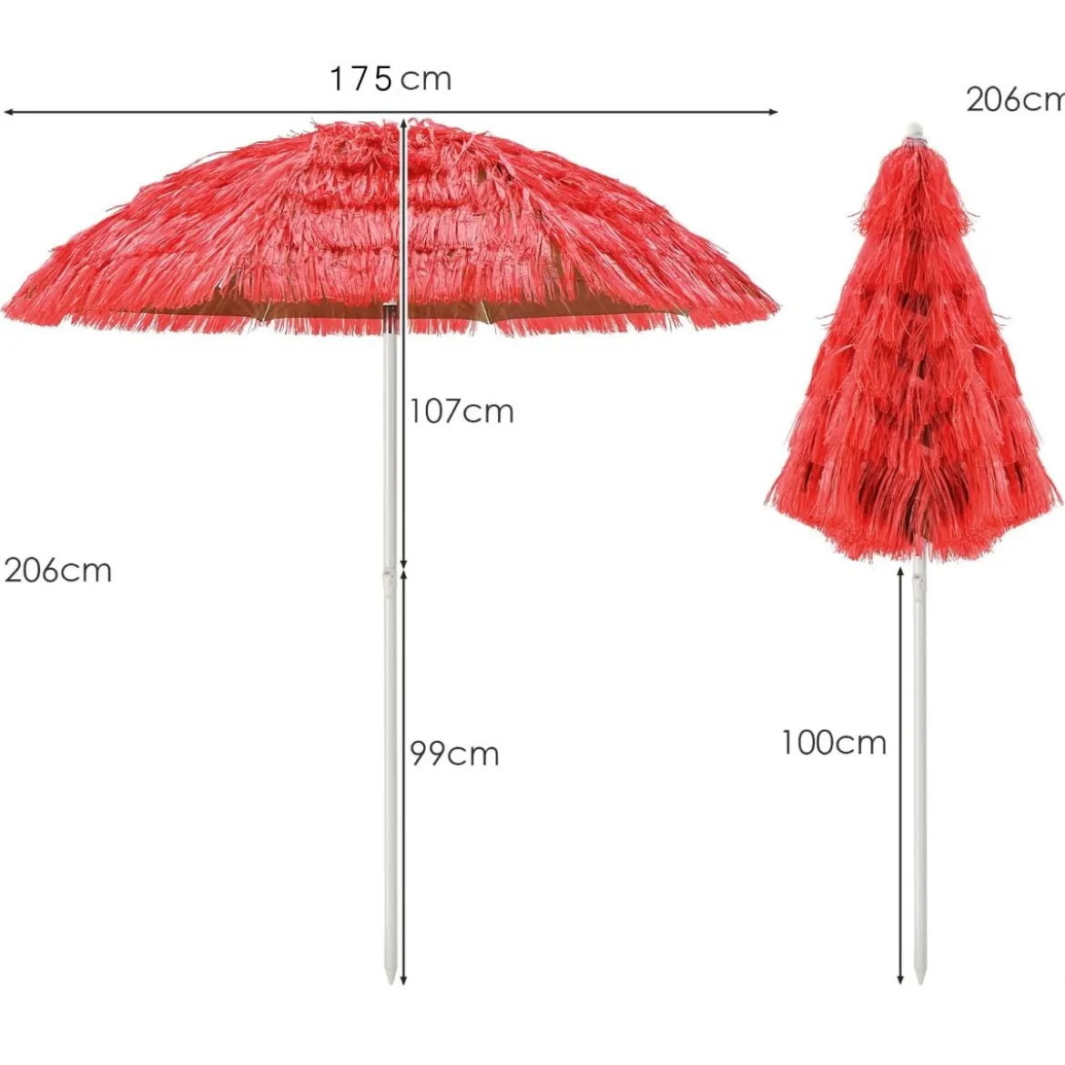 Strandschirm 175 cm Strandschirm Gartenschirm Neigbar Rot