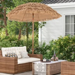 Strandschirm im Hawaii-Stil mit Klappbarem Ständer & Neigungsknopf & Tragetasche Tiki Schirm