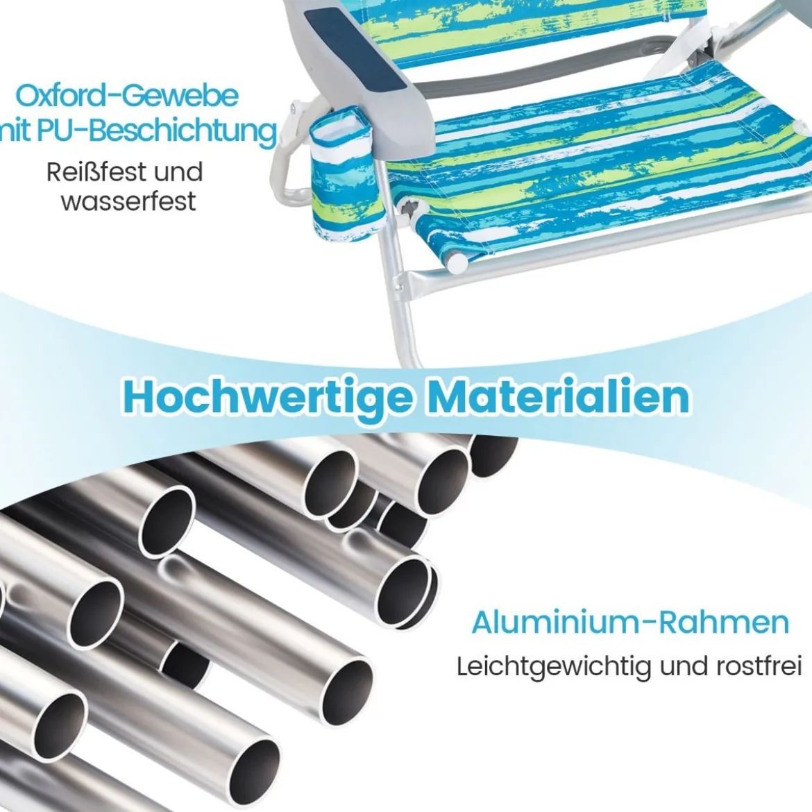 Strandstühle klappbar leicht 2er Set Campingstühle mit verstellbarer Rückenlehne Grün
