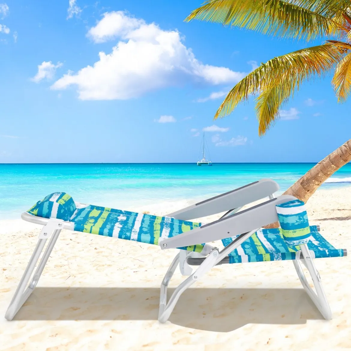 Strandstühle klappbar leicht 2er Set Campingstühle mit verstellbarer Rückenlehne Grün