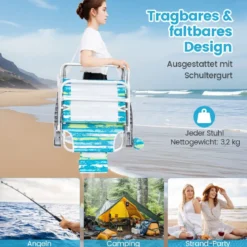 Strandstühle klappbar leicht 2er Set Campingstühle mit verstellbarer Rückenlehne Grün