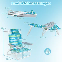 Strandstühle klappbar leicht 2er Set Campingstühle mit verstellbarer Rückenlehne Grün