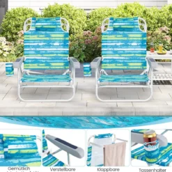 Strandstühle klappbar leicht 2er Set Campingstühle mit verstellbarer Rückenlehne Grün