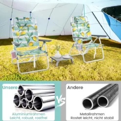 Strandstühle mit Tisch Klappbare Campingstühle mit Verstellbarer Rückenlehne Klappstühle Grün