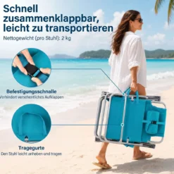 Strandstuhl 2er Set Campingstuhl Faltbar mit Verstellbarer Rückenlehne & Kopfstütze Türkis